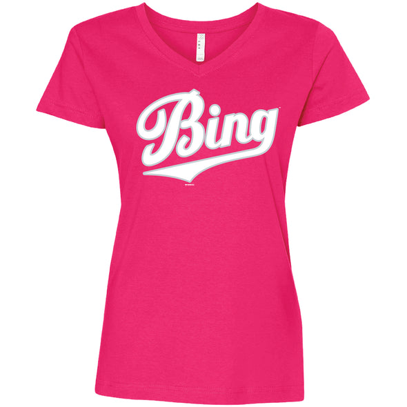 BRP New!  Womens' Hot Pink Short-Sleeve V-Neck T-Shirt with BING logo