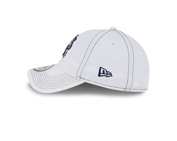 BRP NEW ERA ADULT WHITE CASUAL CLASSIC ADJUSTABLE HAT WITH BLUE STITCHING DETAILS